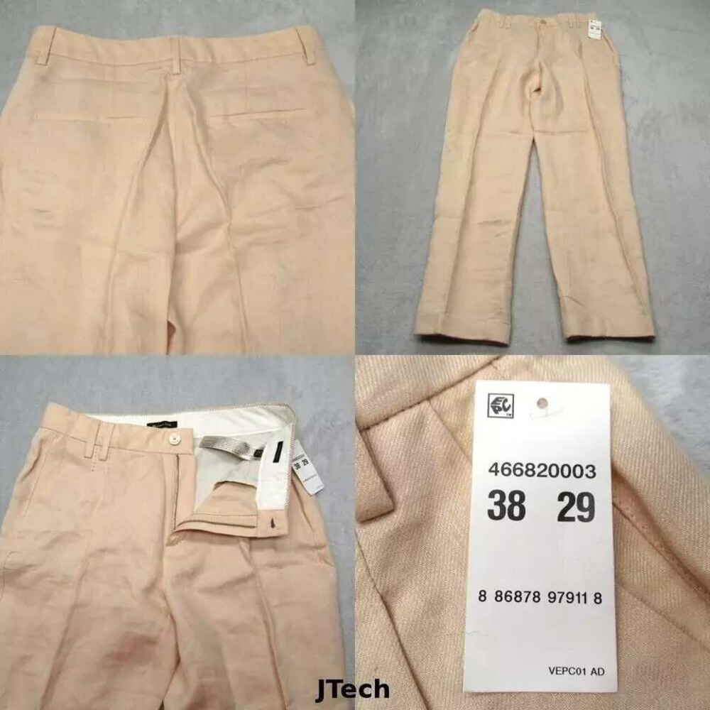 Massimo Dutti‎ Linen Pants Women 30 Peach Zip Pleated Front Trousers 30x29 NEW